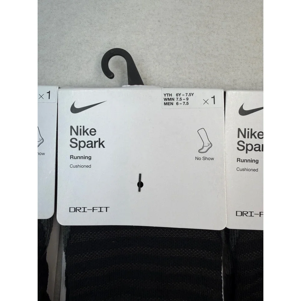 3 Pairs Nike Spark Cushioned No Show Running Socks Black Womens 7.5-9 NWT